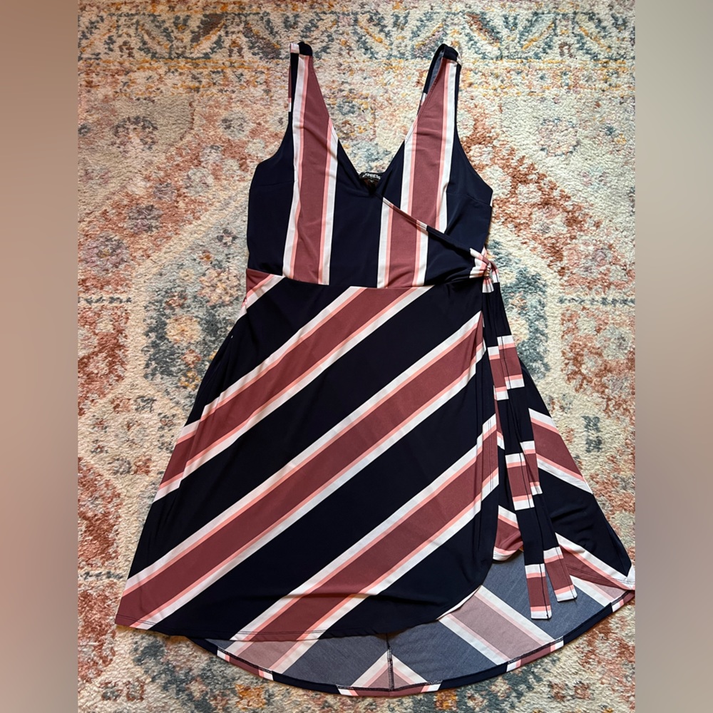 Express Navy, Pink, White Faux Wrap Dress